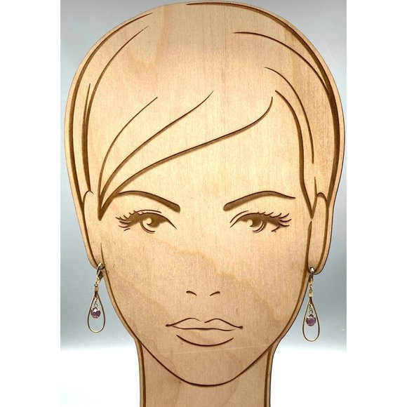 Vintage Teardrop Dangle Earrings with Purple Bezel Set Crystal Drop in Gold Tone - Picture 3 of 5